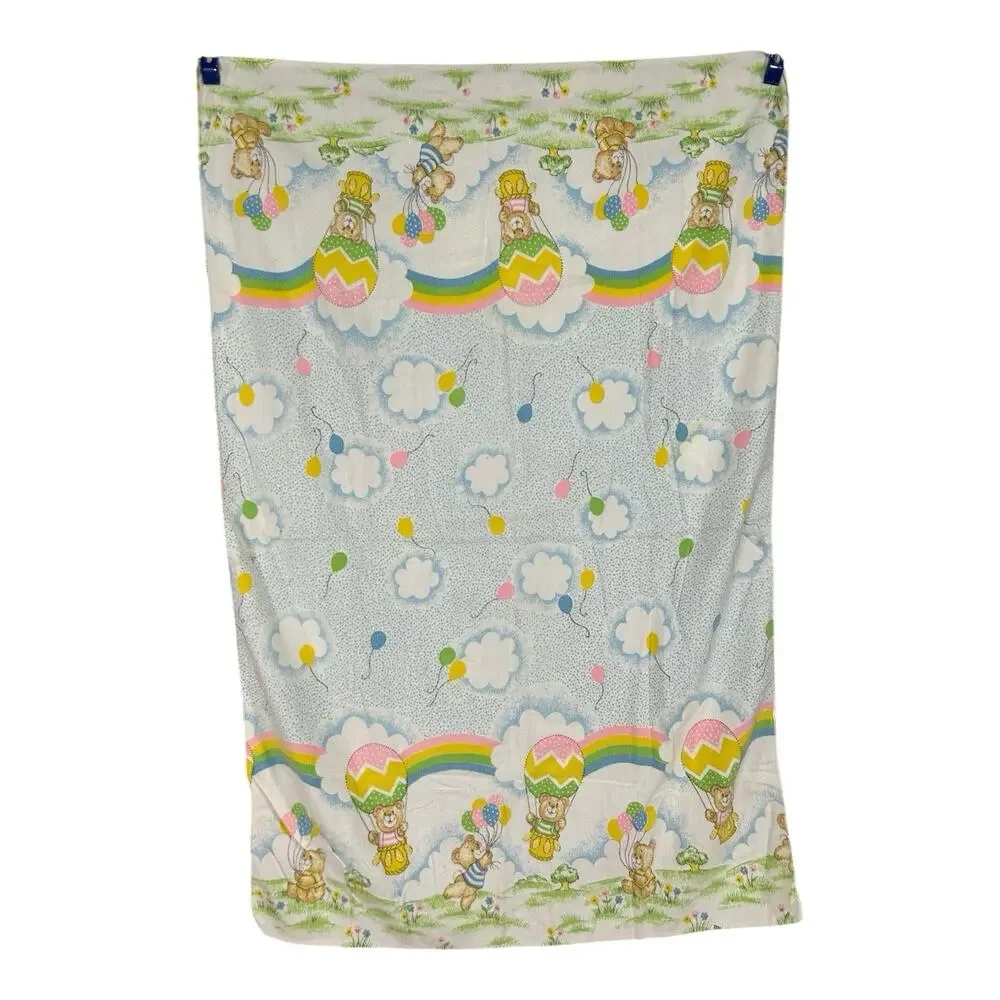 2 Vintage Toddletime Receiving Baby Blanket Bears Balloons Rainbows Flannel